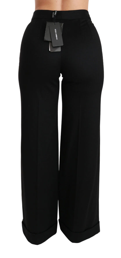 Dolce & Gabbana Pantalón Negro de Pernera Ancha Acampanado de Cachemir