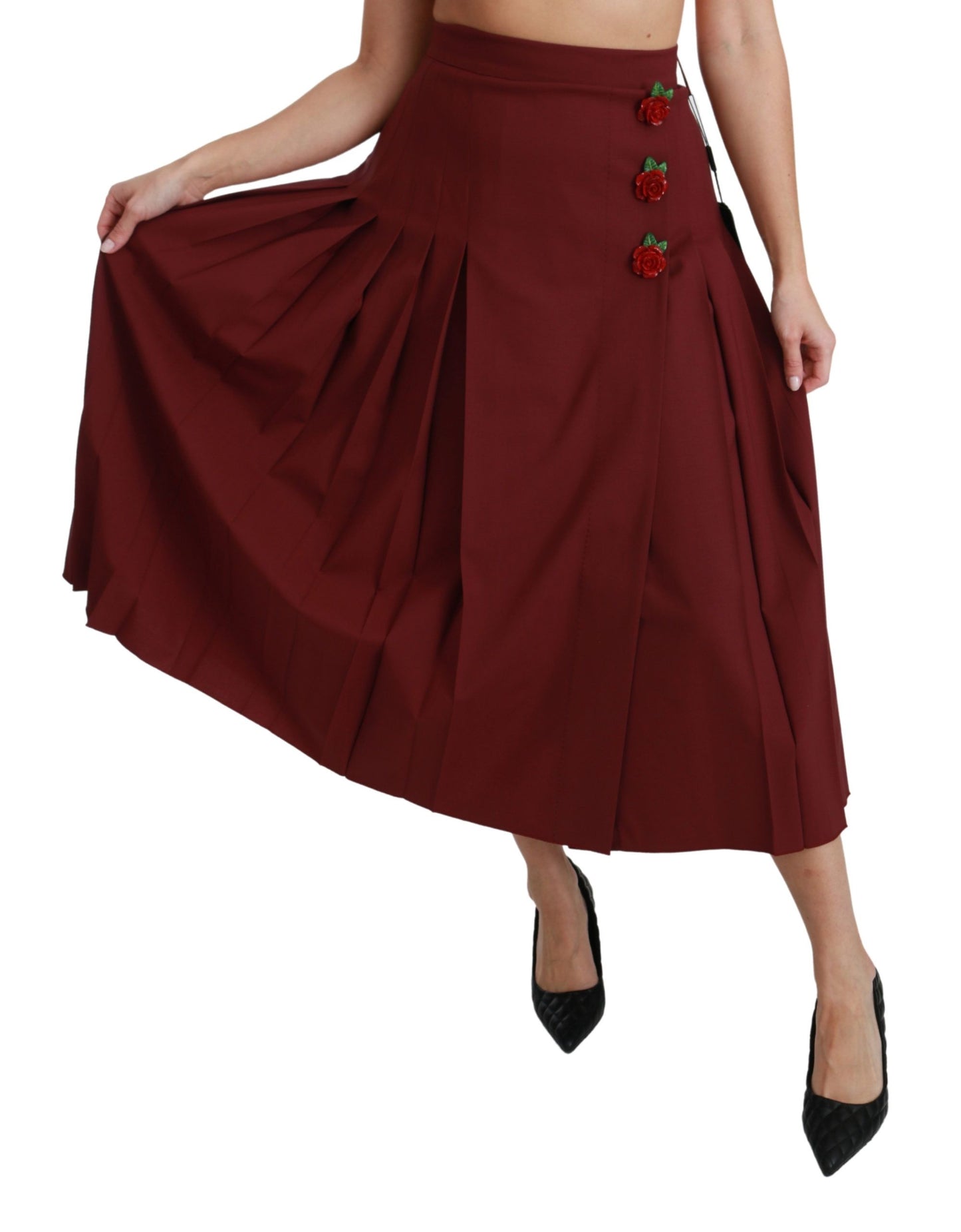 Falda maxi plisada de lana de talle alto roja de Dolce & Gabbana