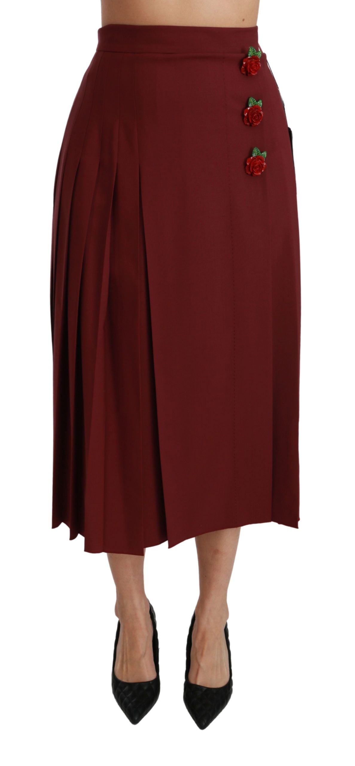 Falda maxi plisada de lana de talle alto roja de Dolce & Gabbana