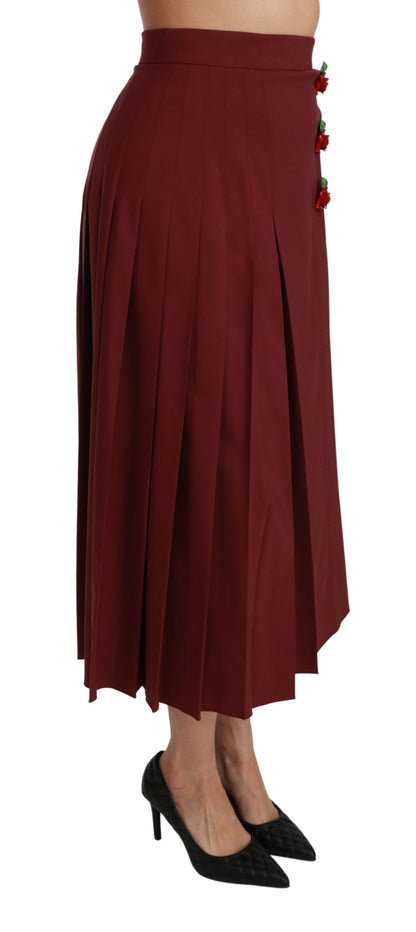 Falda maxi plisada de lana de talle alto roja de Dolce & Gabbana