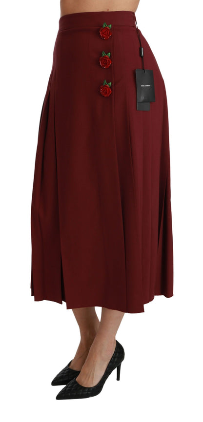 Falda maxi plisada de lana de talle alto roja de Dolce & Gabbana