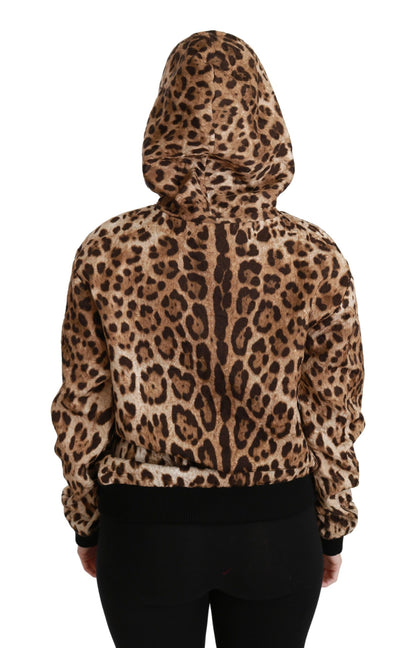 Suéter Dolce & Gabbana con Capucha, Tachuelas de Ayers y Estampado de Leopardo, Color Marrón