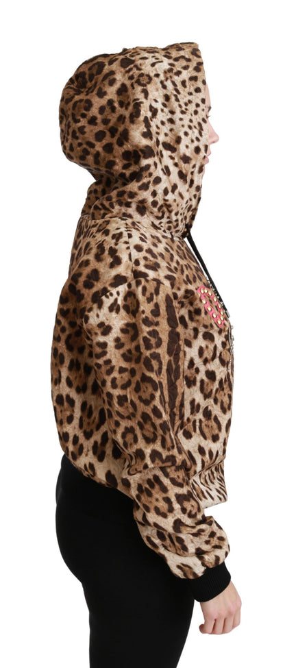 Suéter Dolce & Gabbana con Capucha, Tachuelas de Ayers y Estampado de Leopardo, Color Marrón