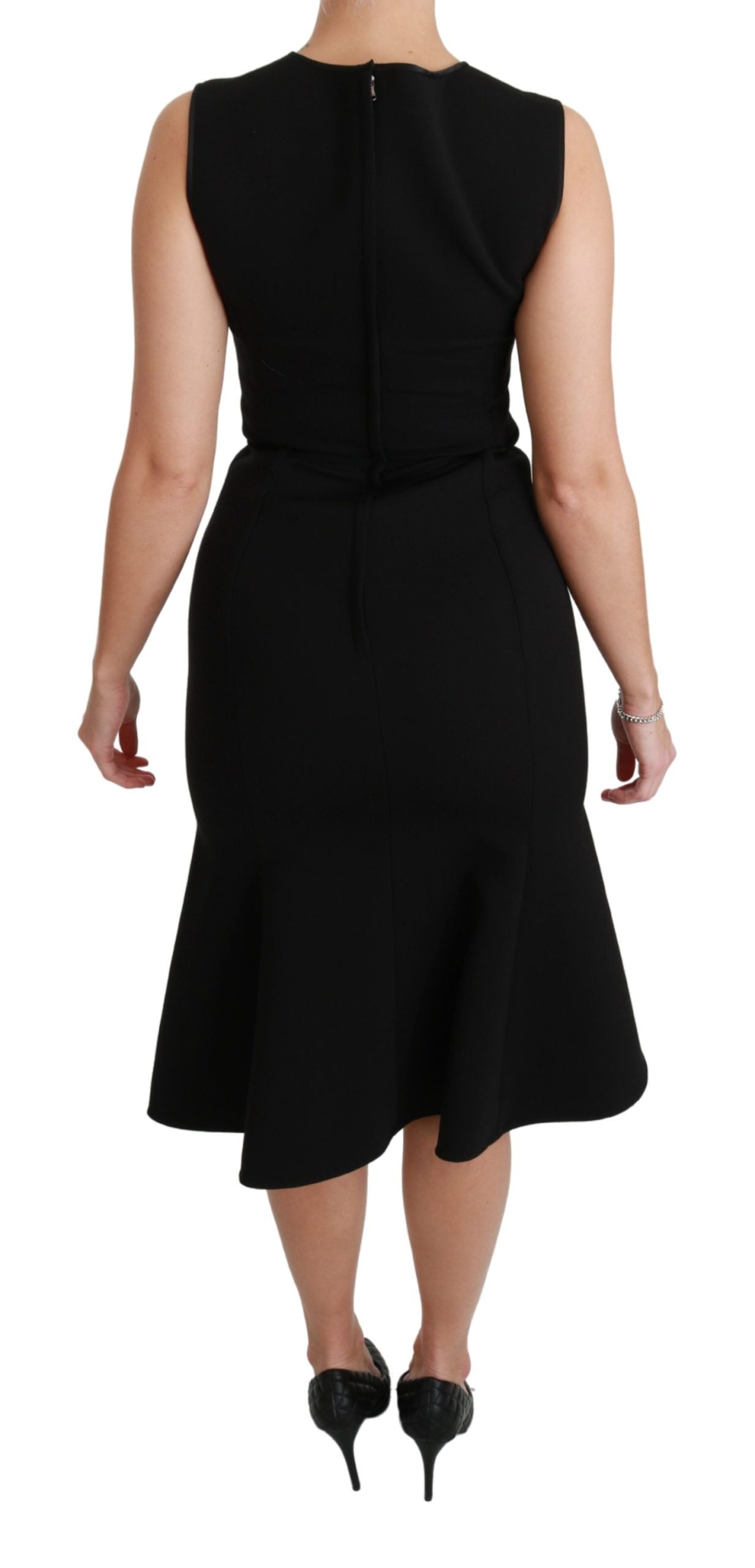 Vestido de tubo de lana elástica con vuelo y corte entallado en negro de Dolce & Gabbana