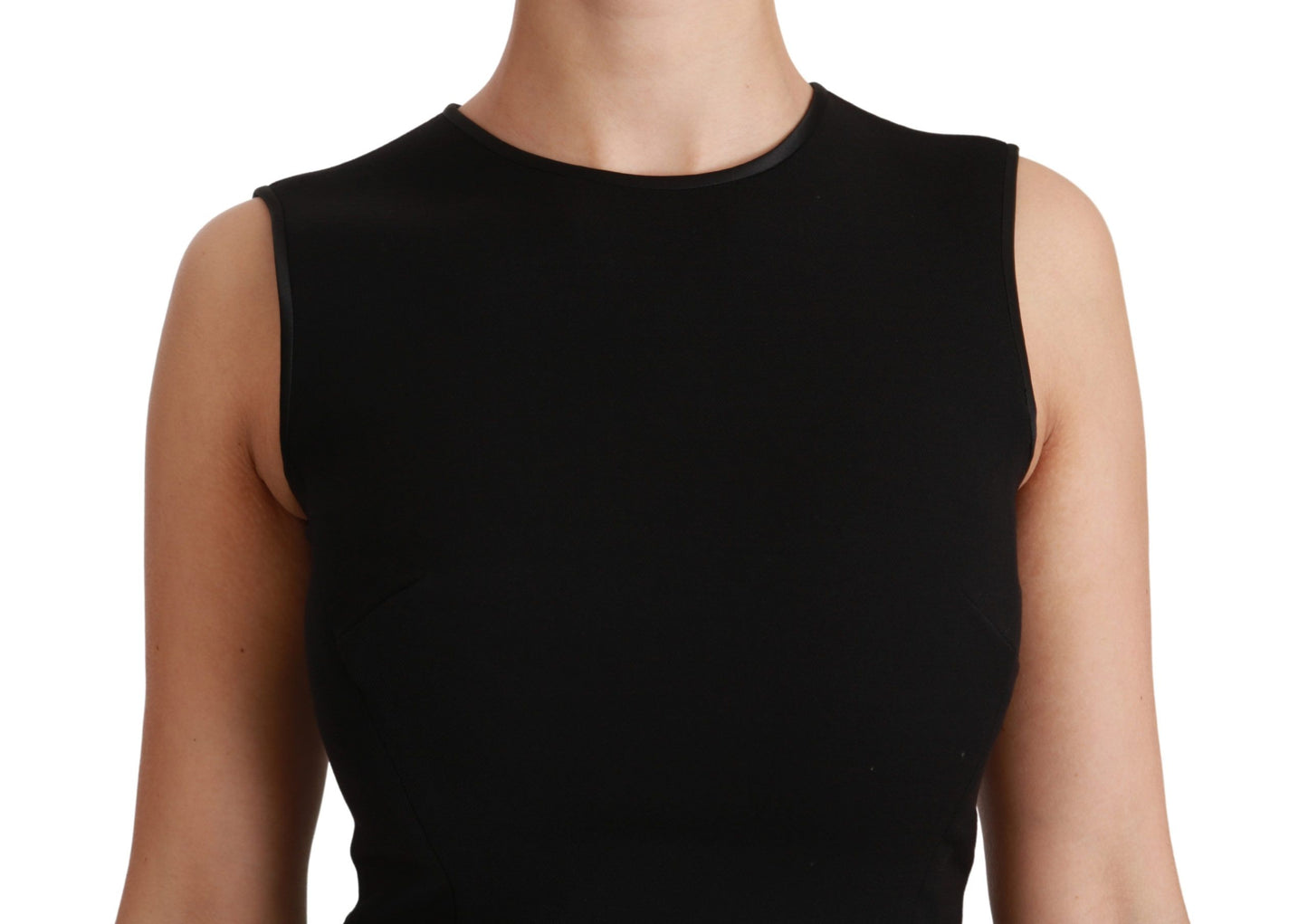 Vestido de tubo de lana elástica con vuelo y corte entallado en negro de Dolce & Gabbana