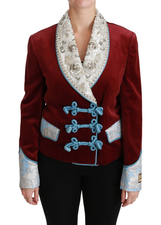Chaqueta Blazer de Terciopelo Rojo con Cristales Barrocos Dolce & Gabbana