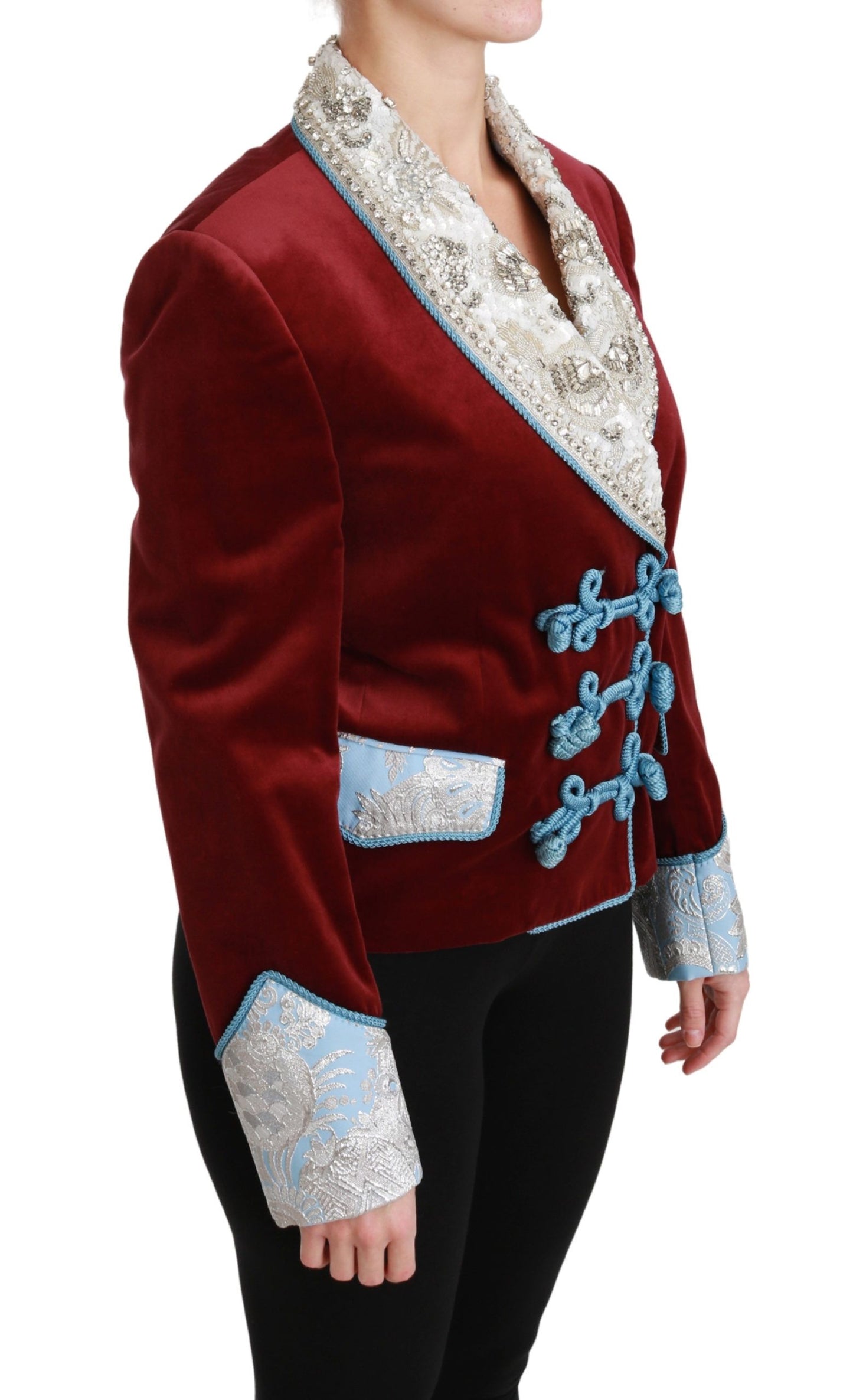 Chaqueta Blazer de Terciopelo Rojo con Cristales Barrocos Dolce & Gabbana