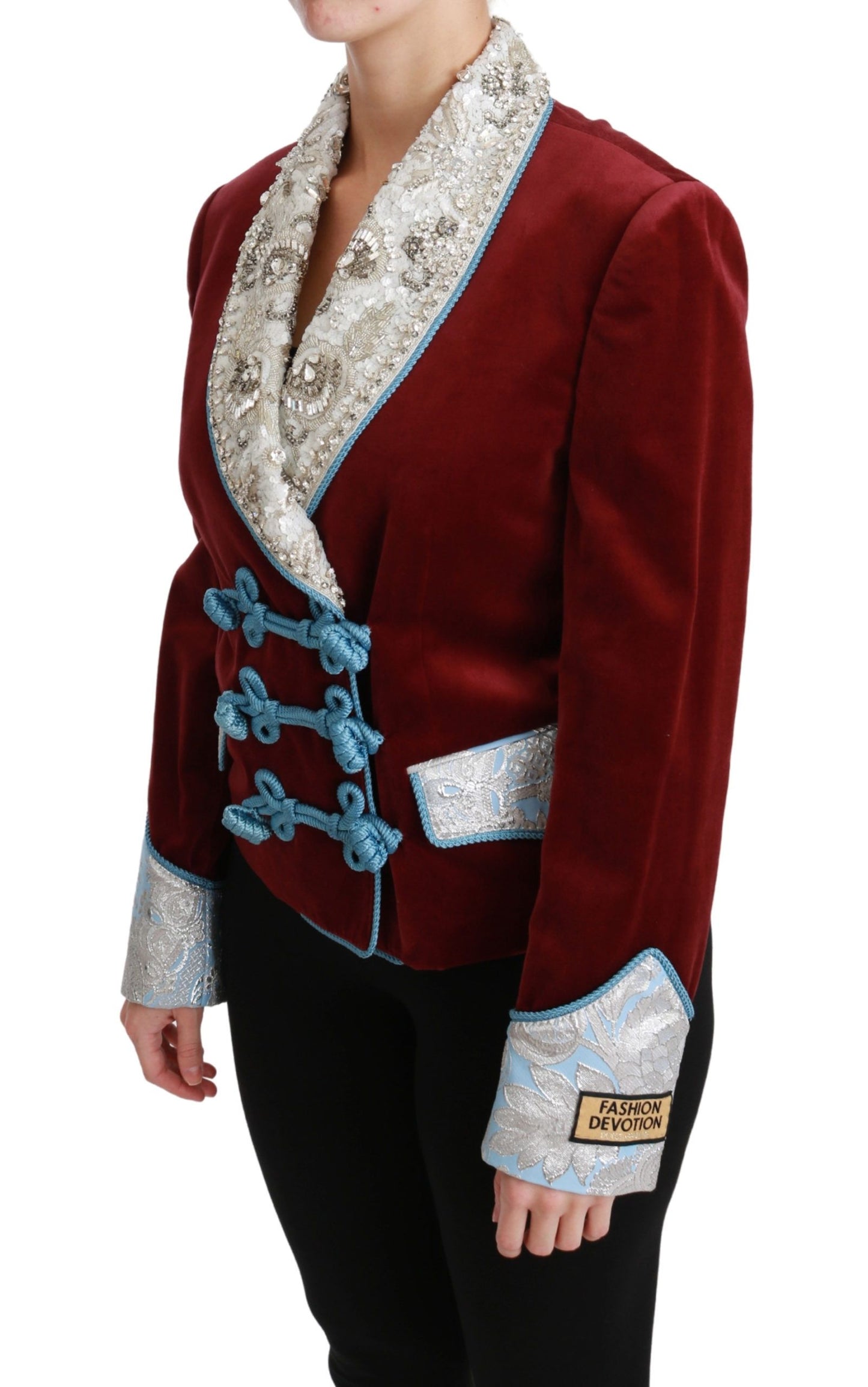 Chaqueta Blazer de Terciopelo Rojo con Cristales Barrocos Dolce & Gabbana