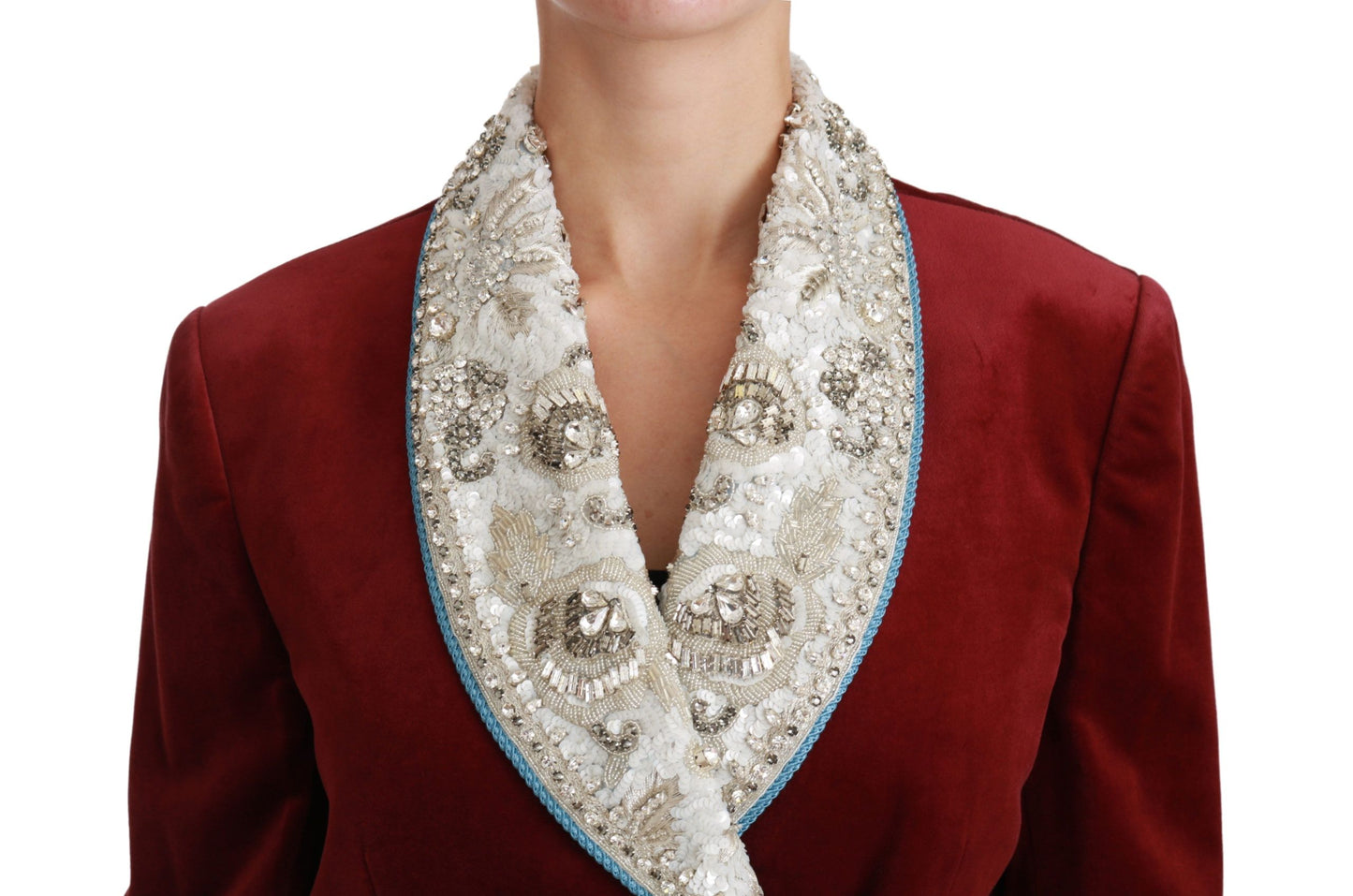 Chaqueta Blazer de Terciopelo Rojo con Cristales Barrocos Dolce & Gabbana