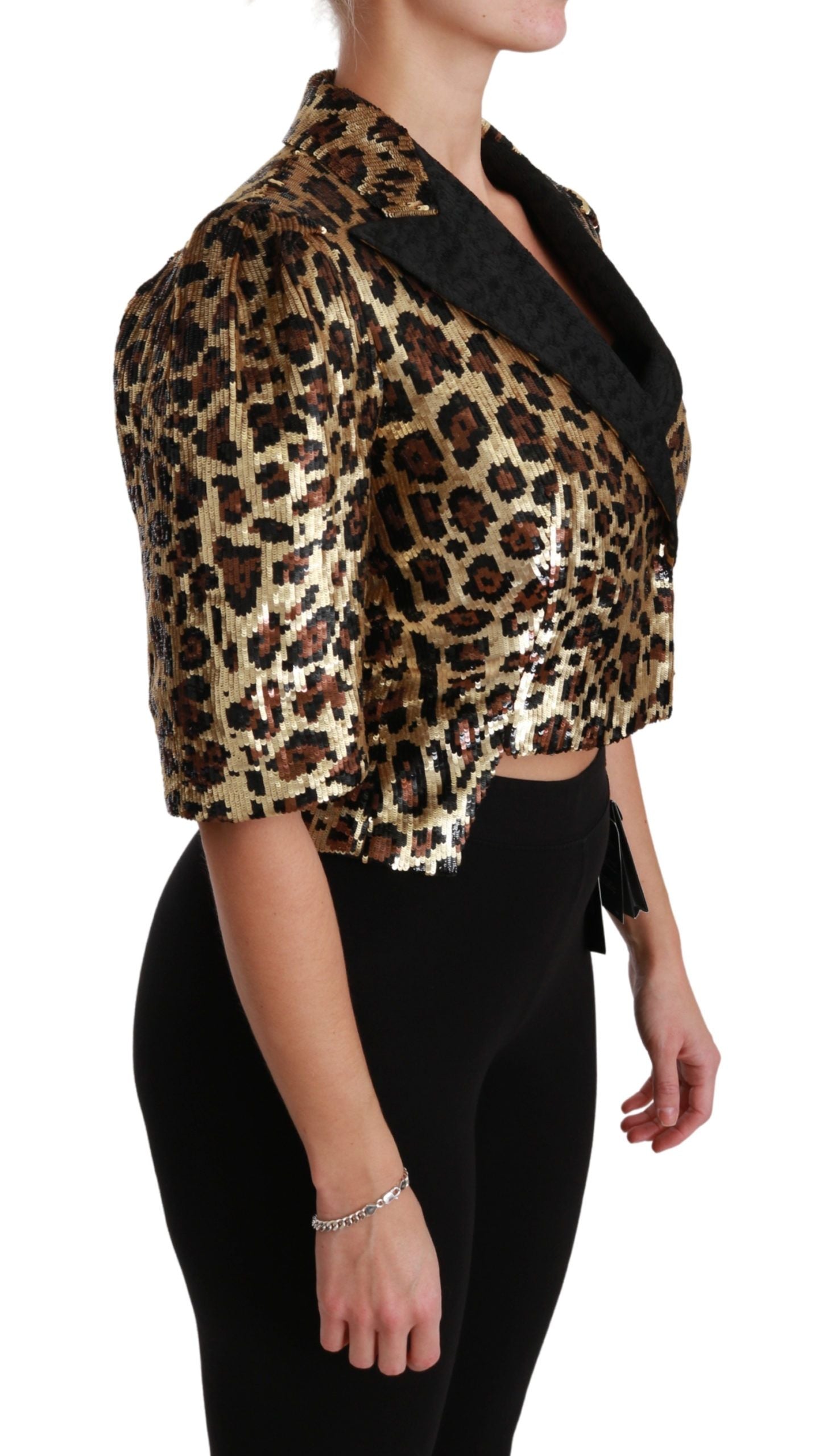 Blazer Dolce & Gabbana Chaqueta Dorada de Lentejuelas con Estampado de Leopardo