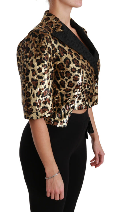 Blazer Dolce & Gabbana Chaqueta Dorada de Lentejuelas con Estampado de Leopardo