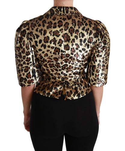 Blazer Dolce & Gabbana Chaqueta Dorada de Lentejuelas con Estampado de Leopardo
