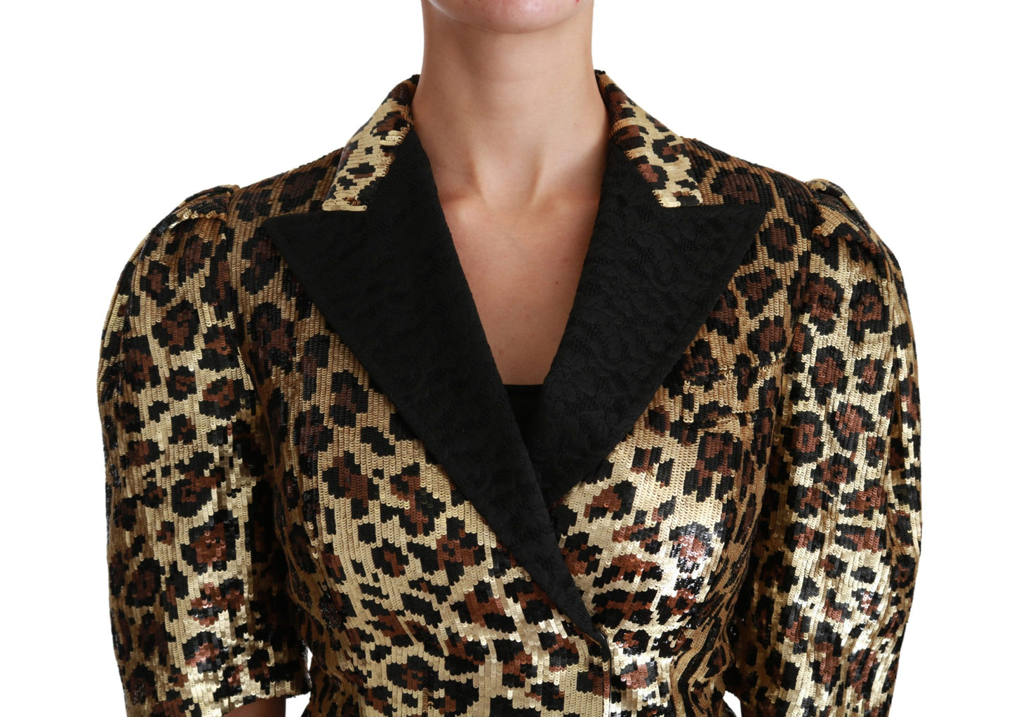 Blazer Dolce & Gabbana Chaqueta Dorada de Lentejuelas con Estampado de Leopardo