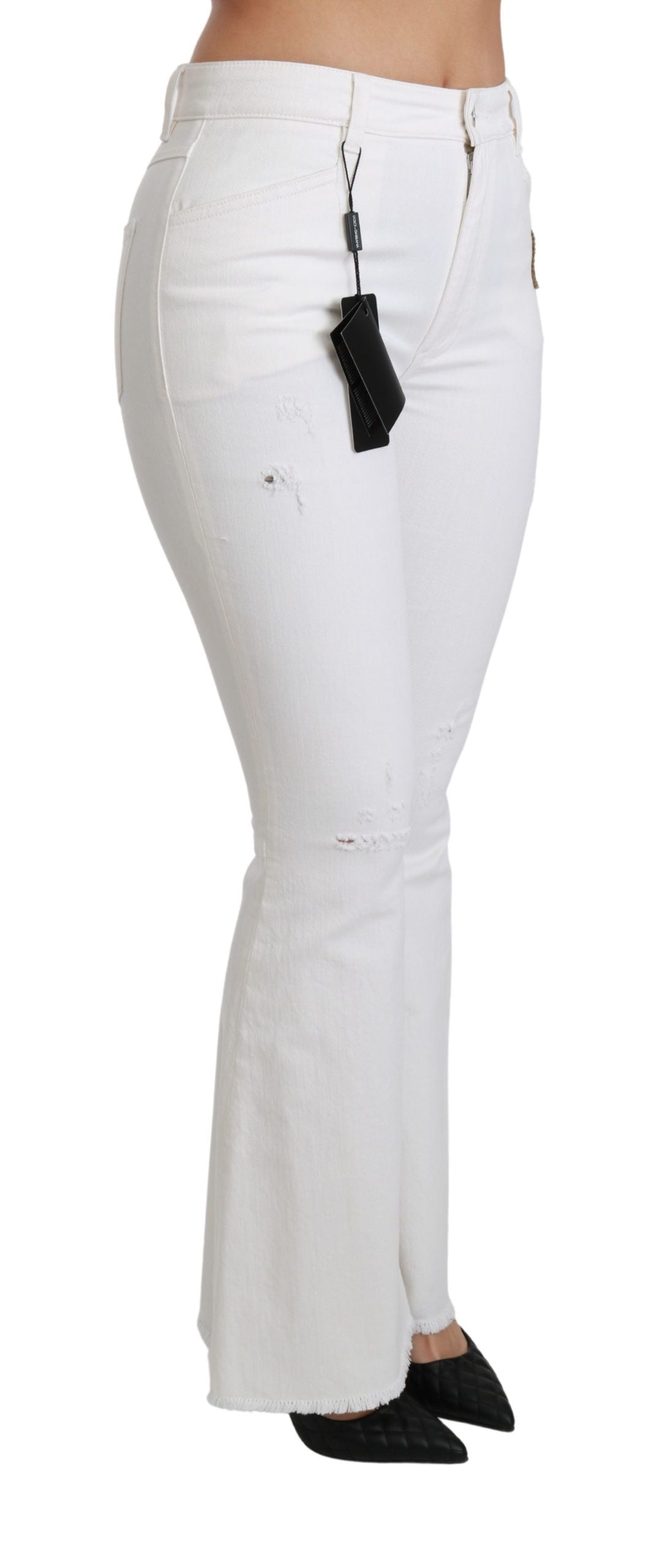 Pantalones de Algodón Elástico Acampanados con Corazones Blancos de Dolce & Gabbana