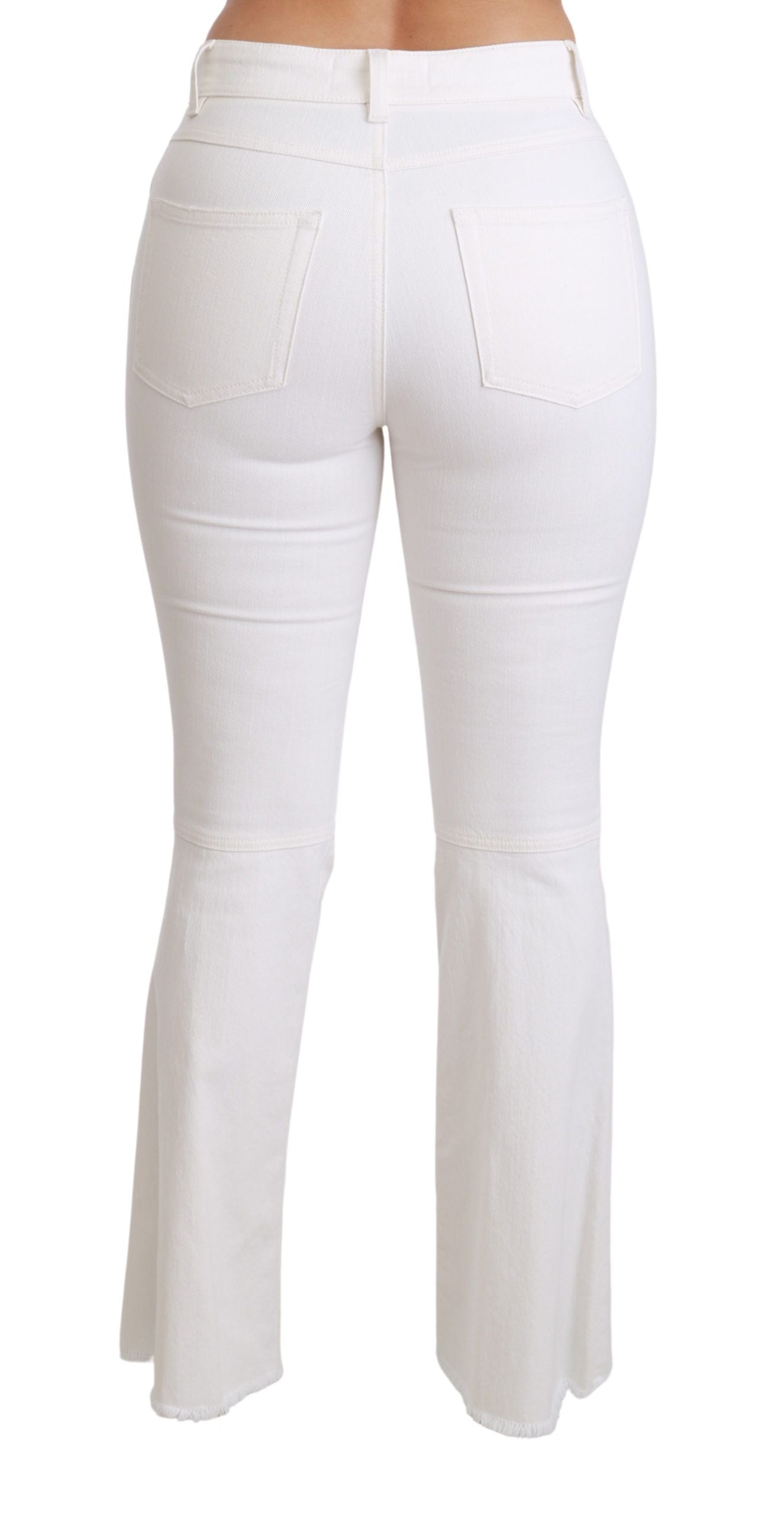 Pantalones de Algodón Elástico Acampanados con Corazones Blancos de Dolce & Gabbana