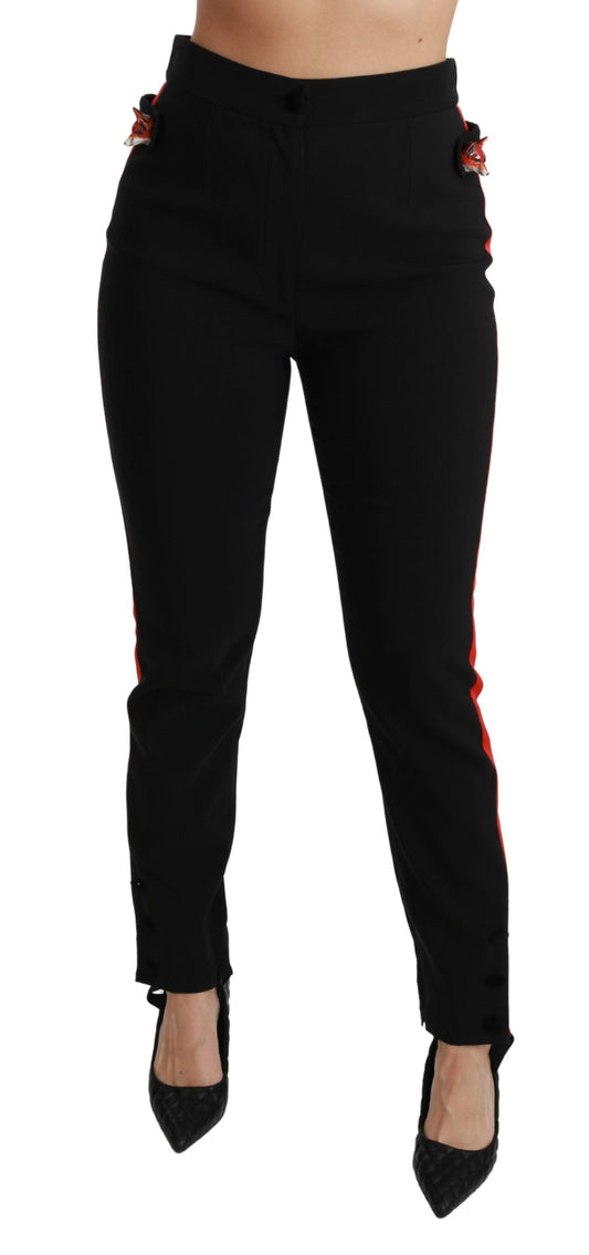 Pantalones Dolce & Gabbana negros ajustados elásticos de algodón con cabeza de zorro