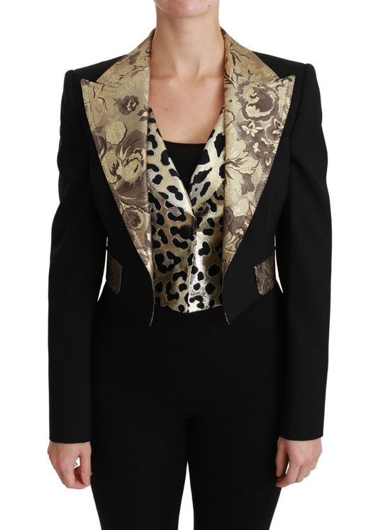 Chaqueta de lana tipo esmoquin con chaleco de jacquard negro Dolce & Gabbana
