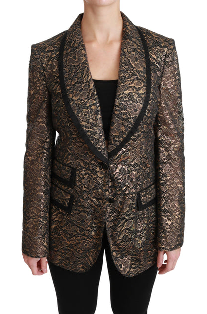 Dolce & Gabbana Americana Negra Dorada de Encaje Abrigo Chaqueta Floral
