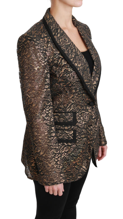 Dolce & Gabbana Americana Negra Dorada de Encaje Abrigo Chaqueta Floral