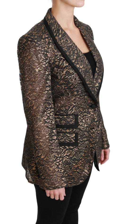 Dolce & Gabbana Americana Negra Dorada de Encaje Abrigo Chaqueta Floral