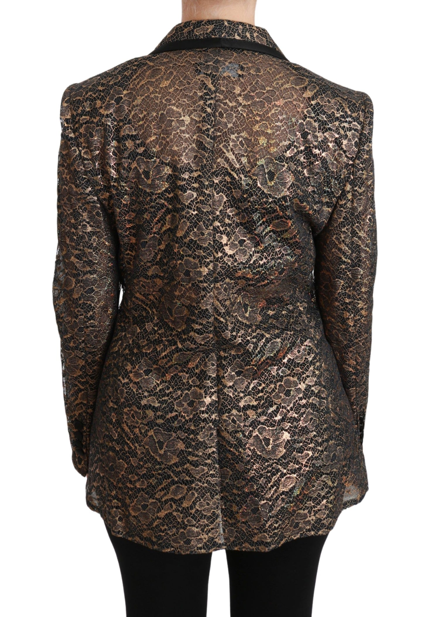 Dolce & Gabbana Americana Negra Dorada de Encaje Abrigo Chaqueta Floral