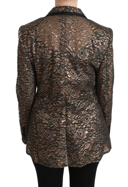 Dolce & Gabbana Americana Negra Dorada de Encaje Abrigo Chaqueta Floral
