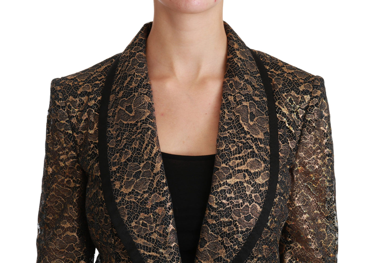 Dolce & Gabbana Americana Negra Dorada de Encaje Abrigo Chaqueta Floral