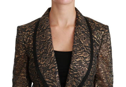 Dolce & Gabbana Americana Negra Dorada de Encaje Abrigo Chaqueta Floral