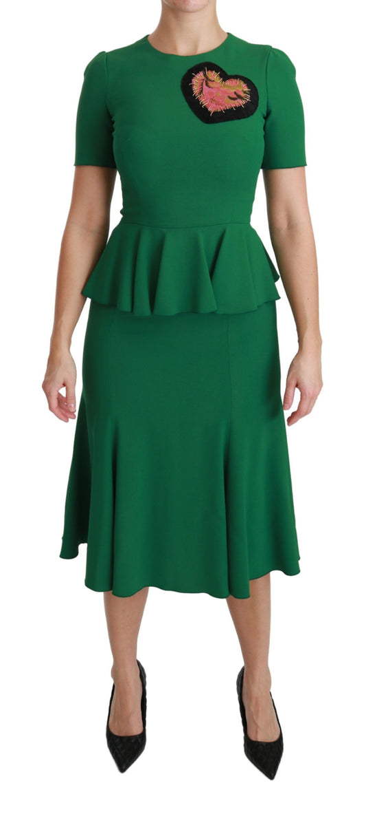 Vestido midi de viscosa Dolce & Gabbana con parches de corazón verdes y cola de sirena