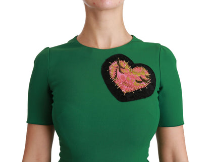 Vestido midi de viscosa Dolce & Gabbana con parches de corazón verdes y cola de sirena