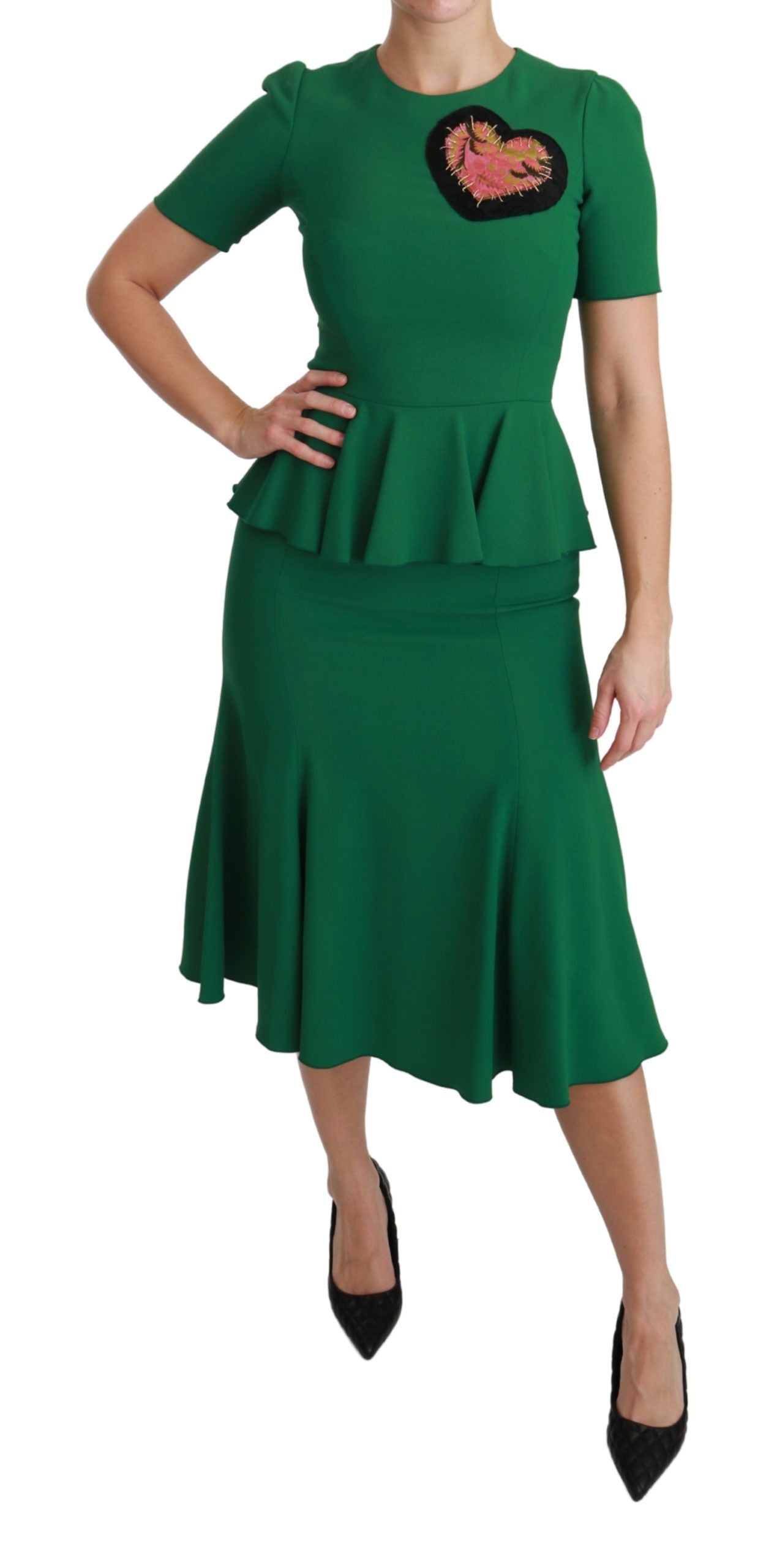Vestido midi de viscosa Dolce & Gabbana con parches de corazón verdes y cola de sirena