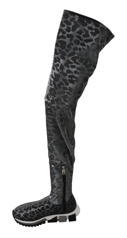 Zapatillas Botines Dolce & Gabbana Grises Leopardo de Caña Alta