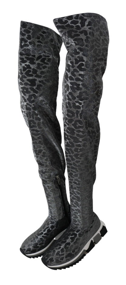 Zapatillas Botines Dolce & Gabbana Grises Leopardo de Caña Alta