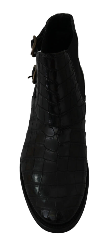 Botas Derby de Piel de Cocodrilo Negras Dolce & Gabbana