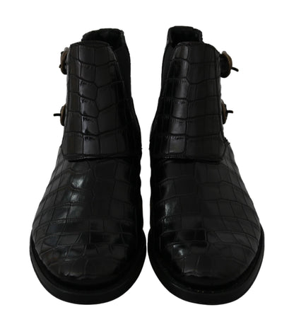 Botas Derby de Piel de Cocodrilo Negras Dolce & Gabbana