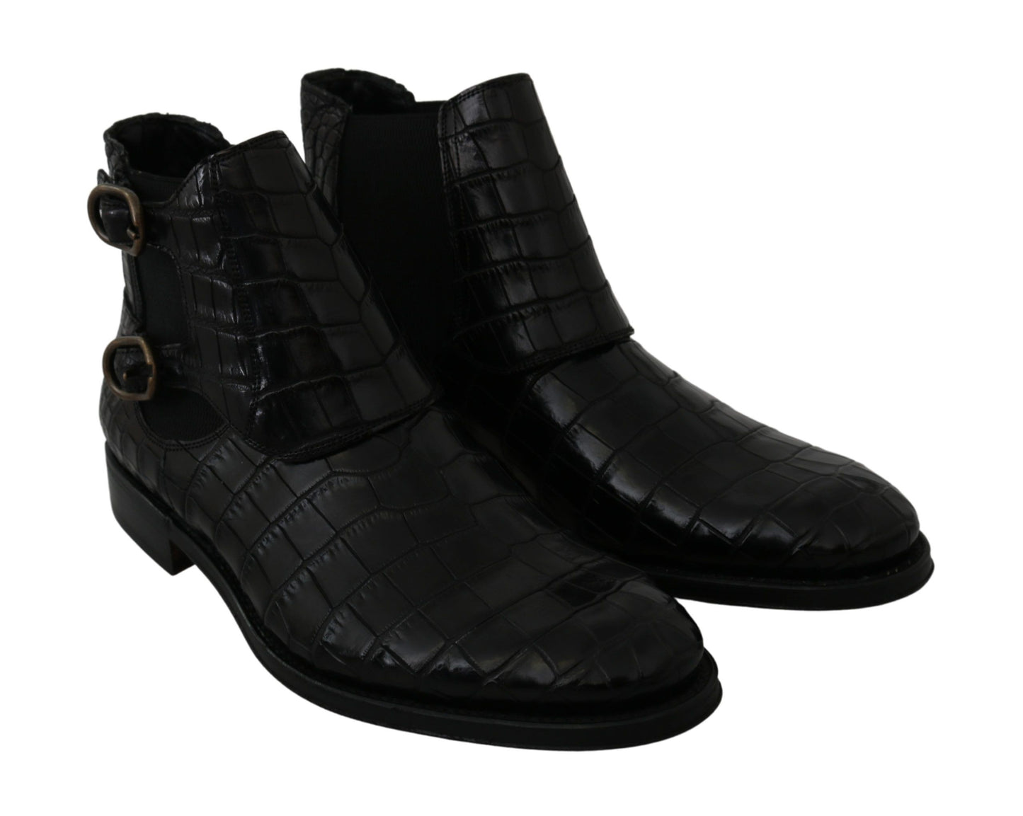 Botas Derby de Piel de Cocodrilo Negras Dolce & Gabbana