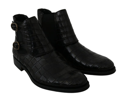 Botas Derby de Piel de Cocodrilo Negras Dolce & Gabbana