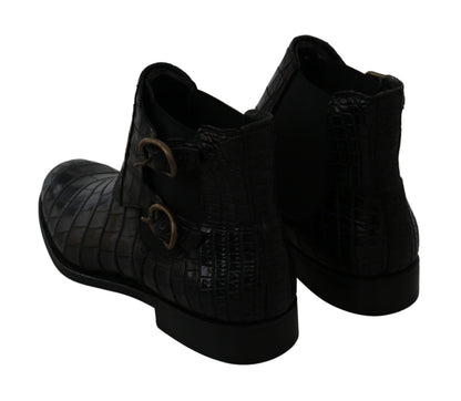 Botas Derby de Piel de Cocodrilo Negras Dolce & Gabbana