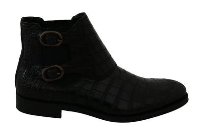 Botas Derby de Piel de Cocodrilo Negras Dolce & Gabbana
