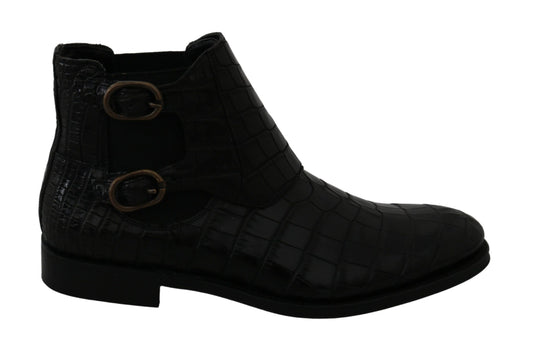 Botas Derby de Piel de Cocodrilo Negras Dolce & Gabbana