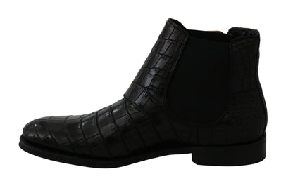 Botas Derby de Piel de Cocodrilo Negras Dolce & Gabbana
