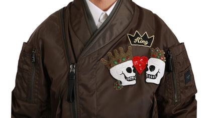 Chaqueta Dolce & Gabbana con Logo de Calavera y Corona con Cuentas Marrones