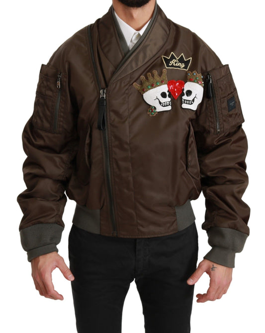 Chaqueta Dolce & Gabbana con Logo de Calavera y Corona con Cuentas Marrones