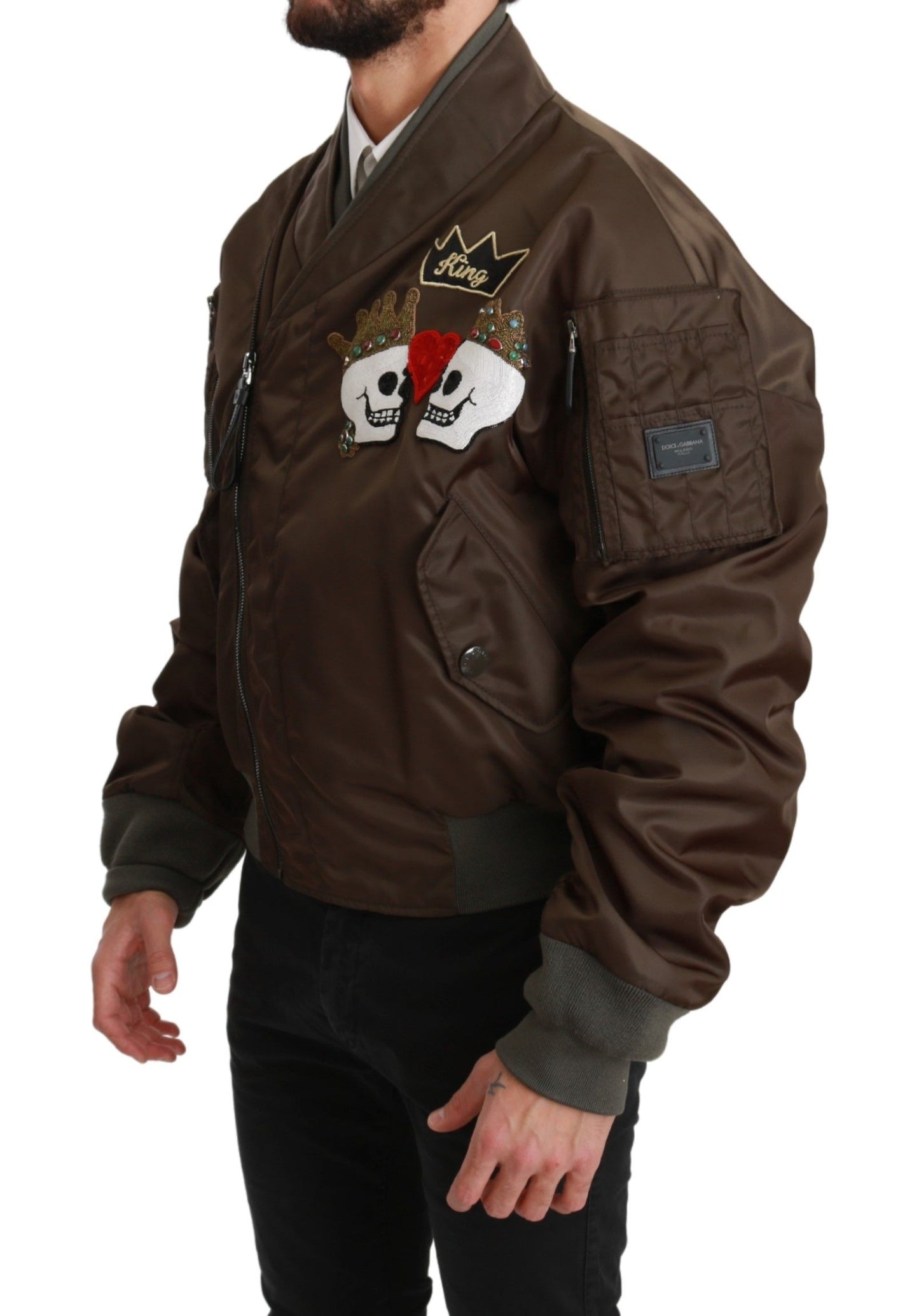 Chaqueta Dolce & Gabbana con Logo de Calavera y Corona con Cuentas Marrones