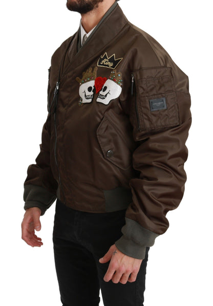 Chaqueta Dolce & Gabbana con Logo de Calavera y Corona con Cuentas Marrones