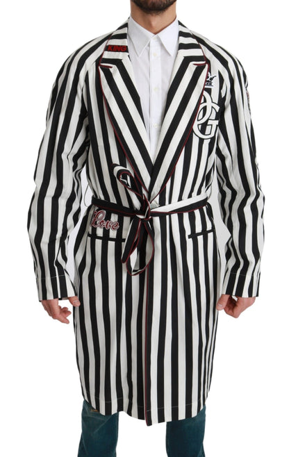 Dolce & Gabbana Negro Abrigo Camisón Blanco Bata de Algodón