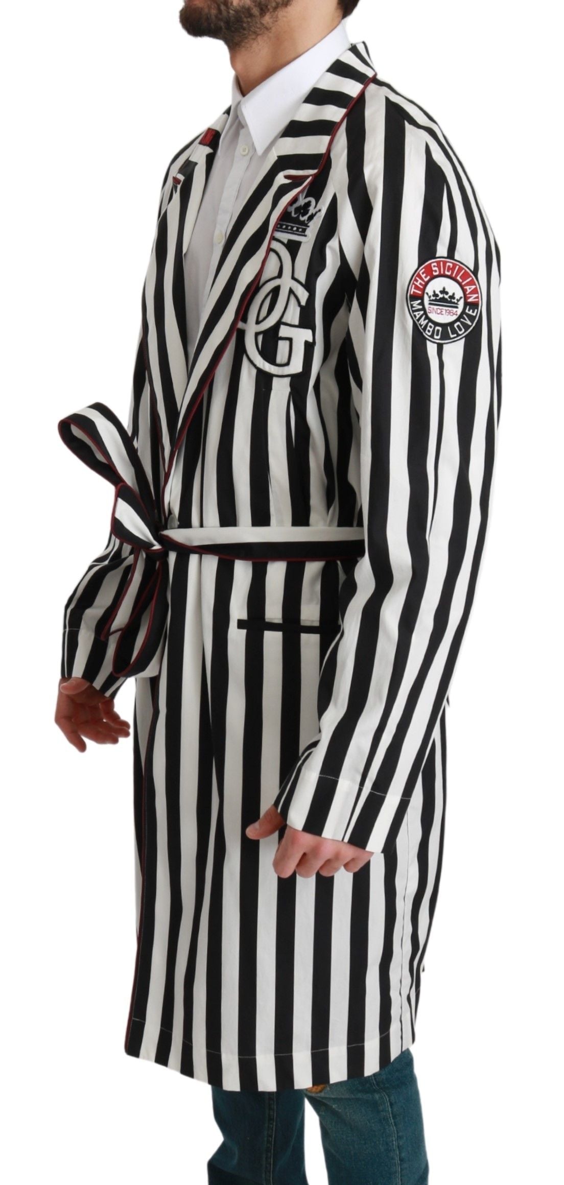 Dolce & Gabbana Negro Abrigo Camisón Blanco Bata de Algodón