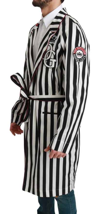 Dolce & Gabbana Negro Abrigo Camisón Blanco Bata de Algodón