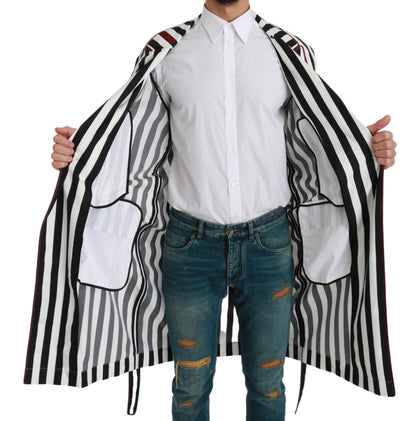 Dolce & Gabbana Negro Abrigo Camisón Blanco Bata de Algodón