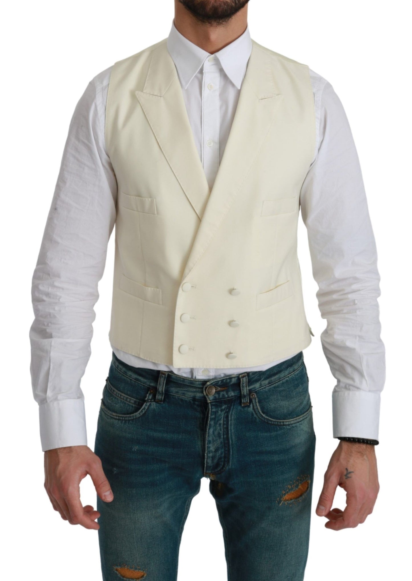 Dolce & Gabbana Chaleco Blanco Formal de Lana